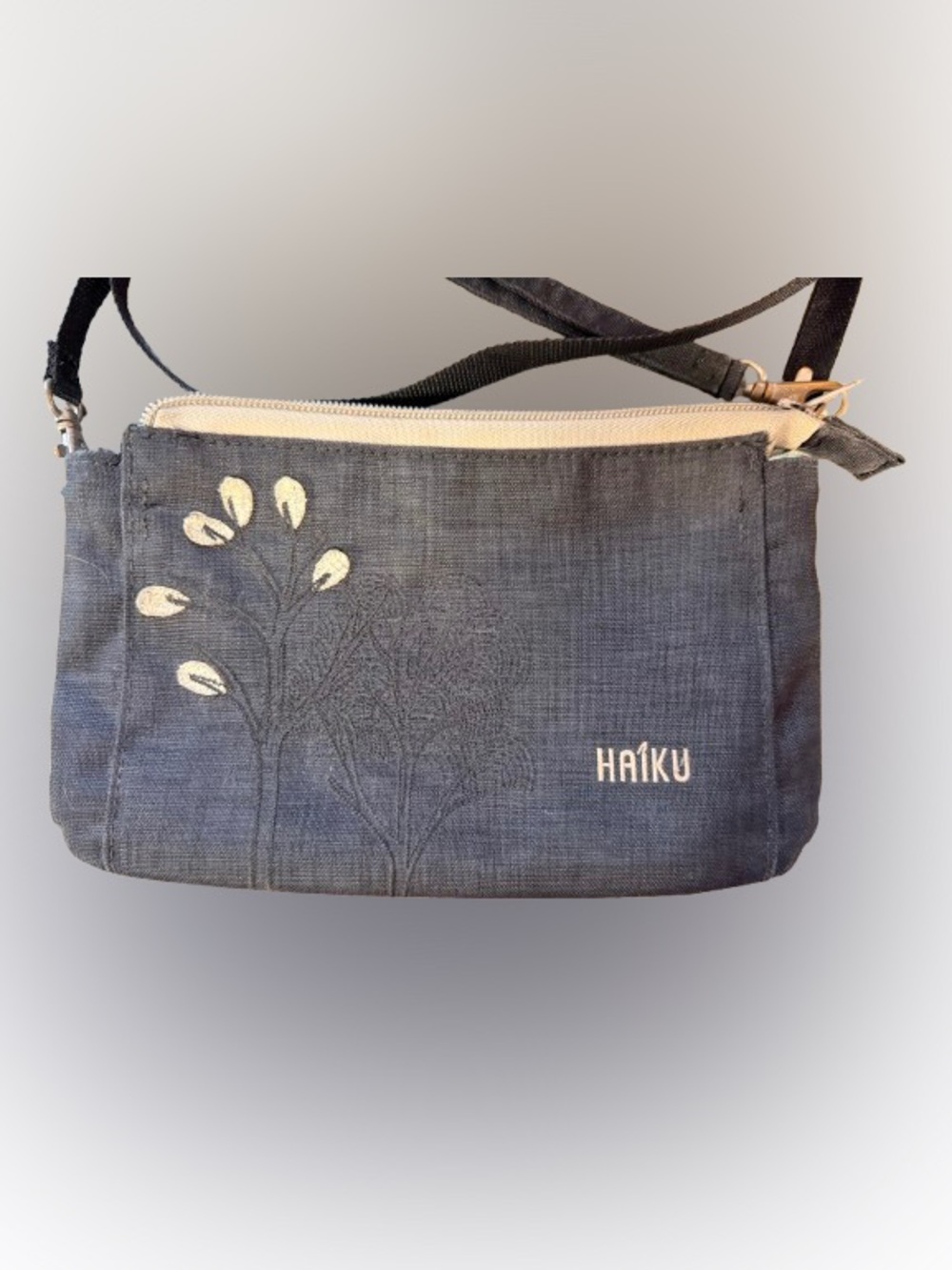 Haiku Black Crossbody Bag Floral Embroidered Lightweight Travel Purse